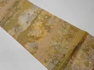 リサイクル　引箔木々に菊・蛇籠模様織出し袋帯